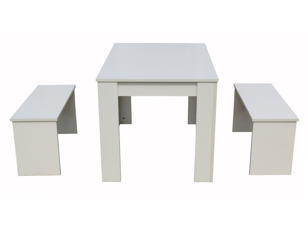 Eettafel met 2 banken keukentafel tafel "Tino" - 110 x 74 x 70 cm - Wit