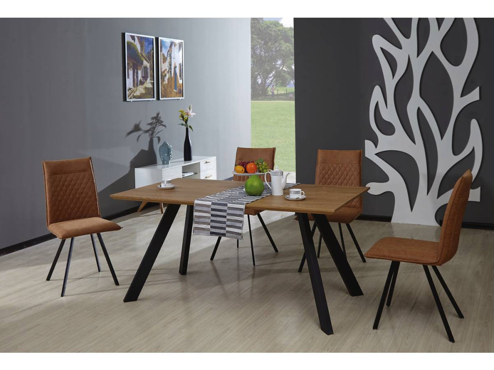 Eettafel keukentafel tafel "Manhattan" Eiken / Zwart - 160 x 90 x 75,5 cm