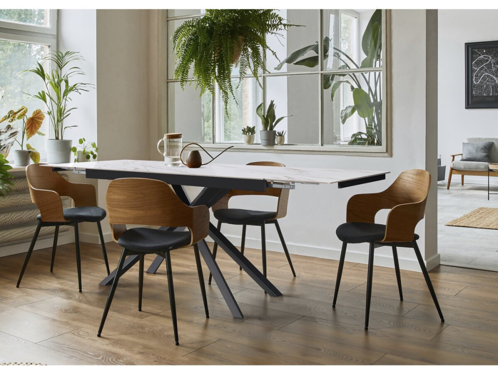 Uitschuifbare keramische eettafel voor 6 tot 10 personen "Celeste" - Wit gemarmerd goud