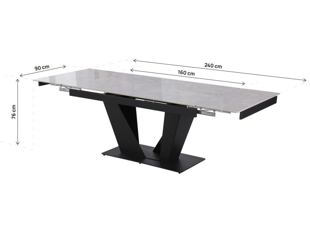 Uitschuifbare keramische eettafel - 160/240 cm - 6 tot 10 personen "Nova" - Marmergrijs