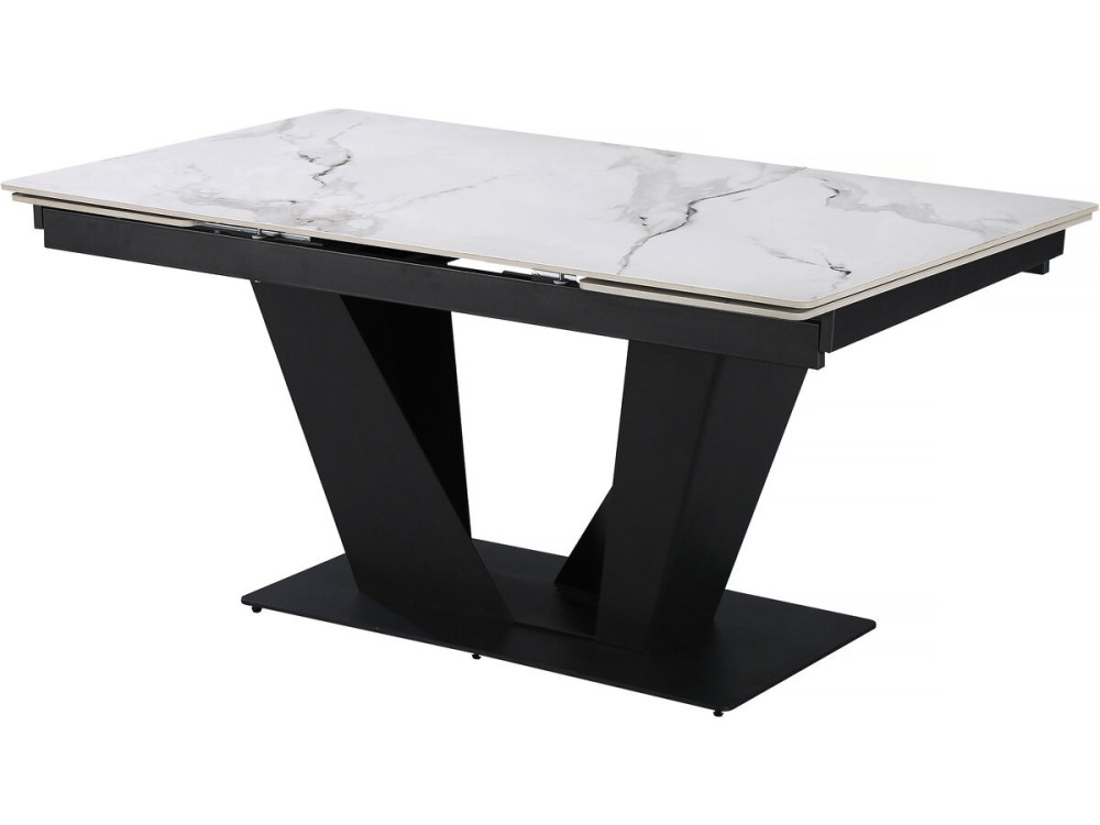 Uitschuifbare keramische eettafel - 160/240 cm - 6 tot 10 personen "Nova" - Wit gemarmerd grijs