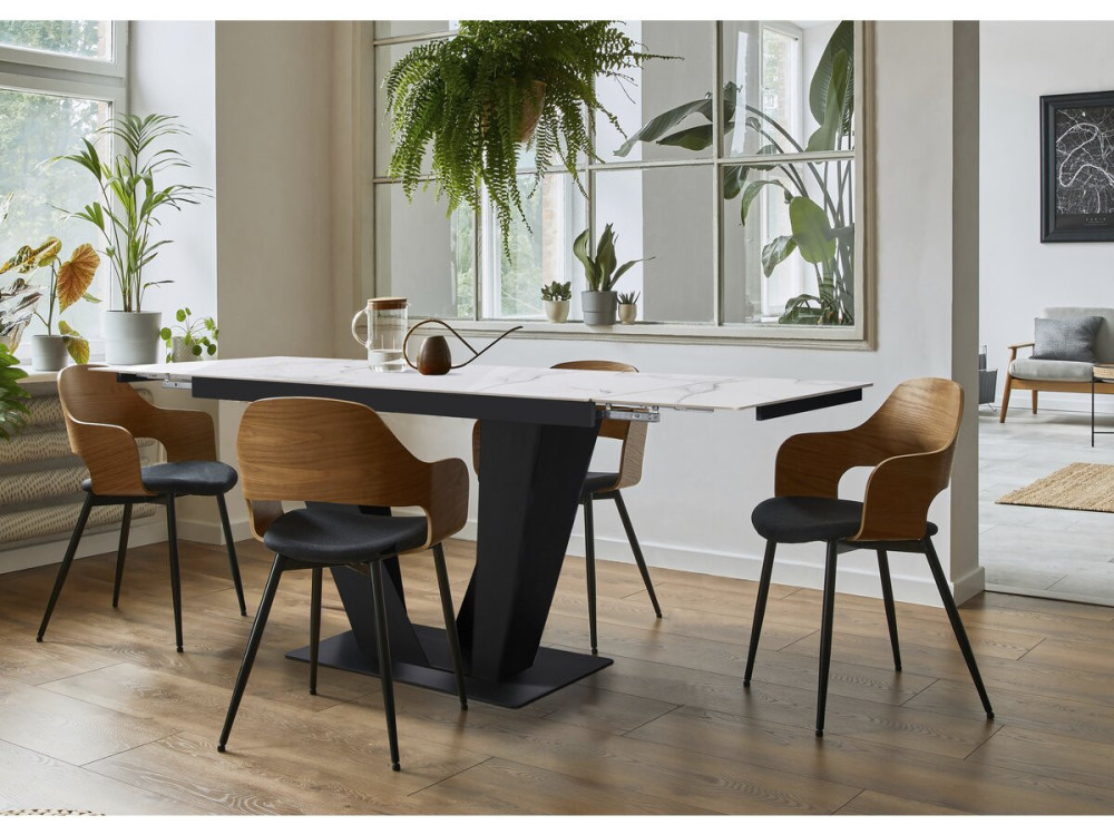 Uitschuifbare keramische eettafel - 160/240 cm - 6 tot 10 personen "Nova" - Wit gemarmerd grijs