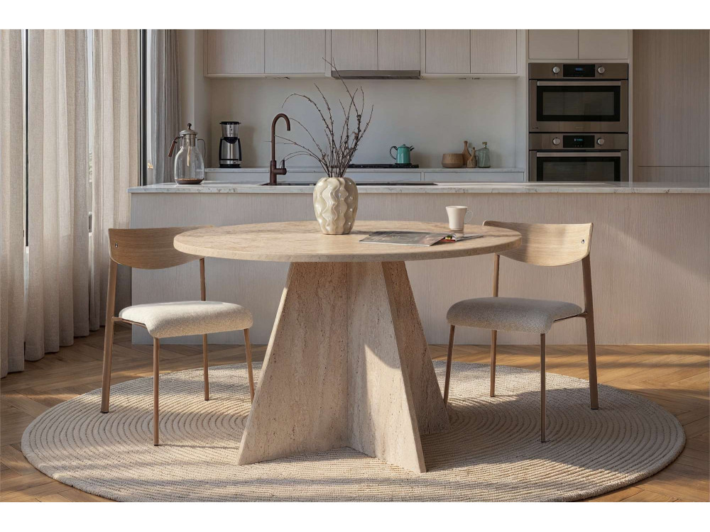Eettafel "Virella" van hout - 120 x 120 x 75 cm - Travertijn