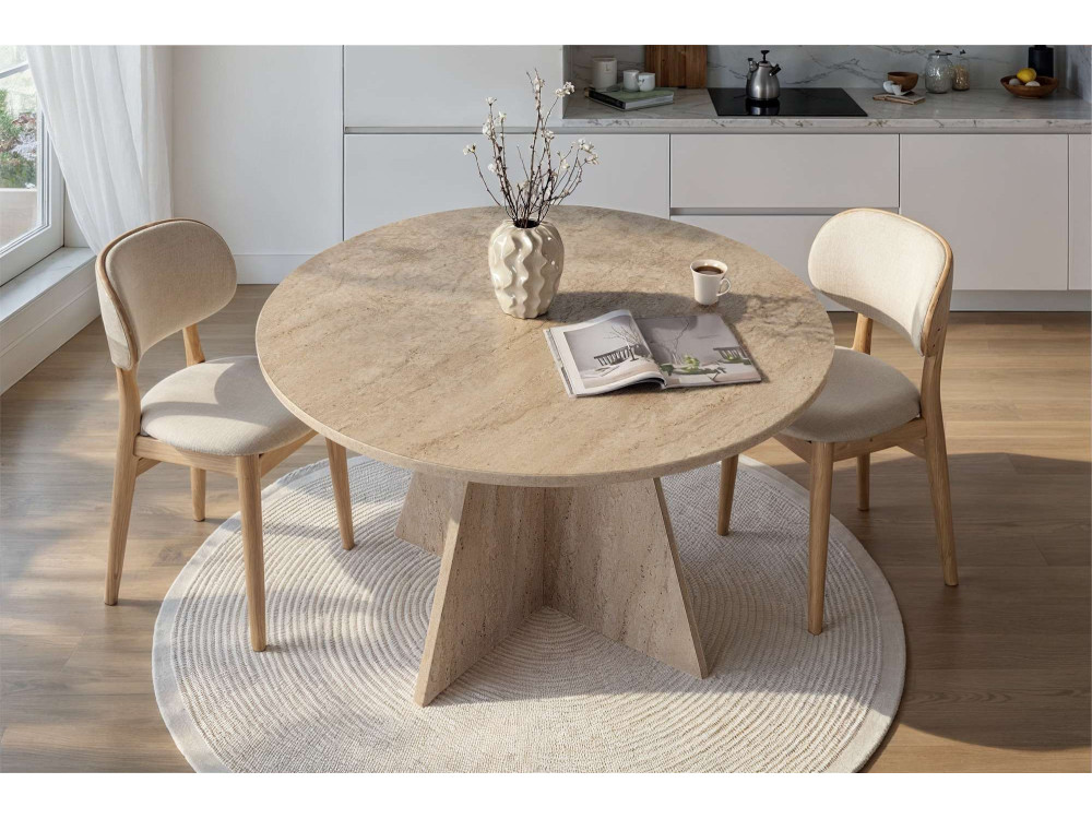 Eettafel "Virella" van hout - 120 x 120 x 75 cm - Travertijn