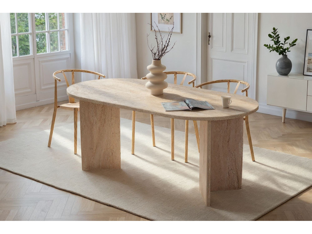Houten eettafel "Sablin" - 180 x 89 x 75 cm - Travertin