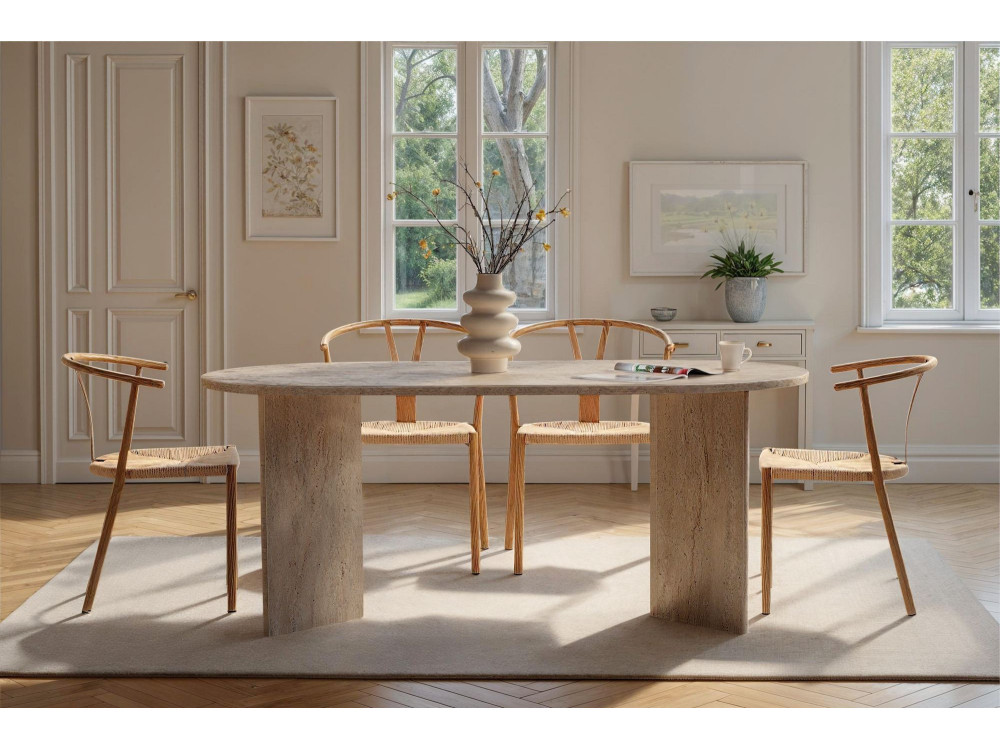 Houten eettafel "Sablin" - 180 x 89 x 75 cm - Travertin