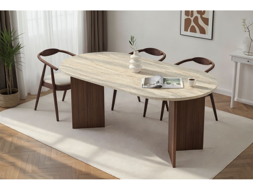 Houten eettafel "Sablin" 180 x 90 x 75 cm - Travertin