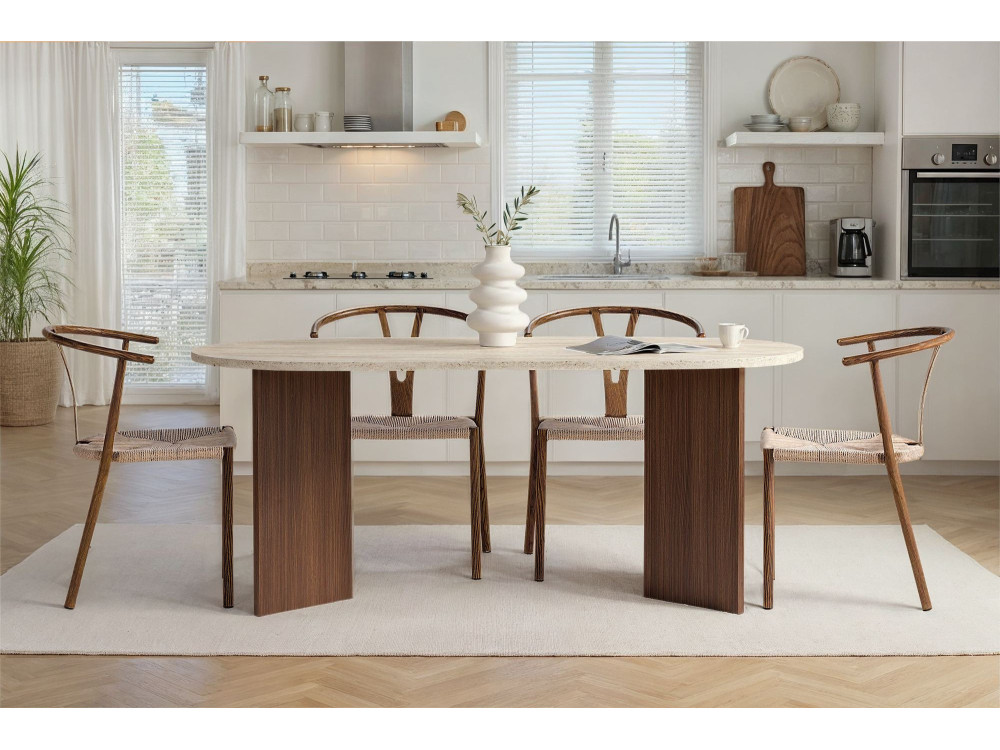 Houten eettafel "Sablin" 180 x 90 x 75 cm - Travertin