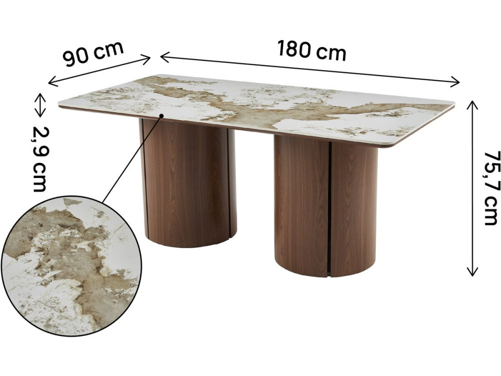 Pendora "Milano" rechthoekige eettafel van keramiek - 6 zitplaatsen - Bruin