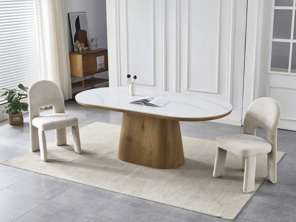 Bellagio" ovale eettafel van keramiek - 8 plaatsen - Wit en bruin