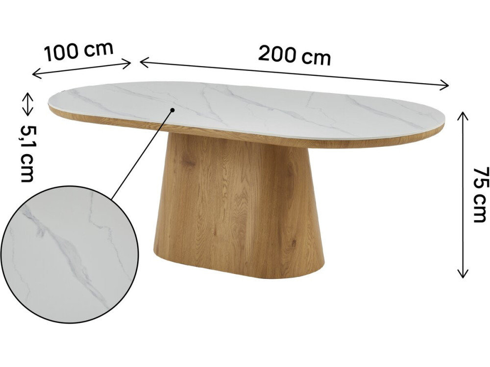 Bellagio" ovale eettafel van keramiek - 8 plaatsen - Wit en bruin