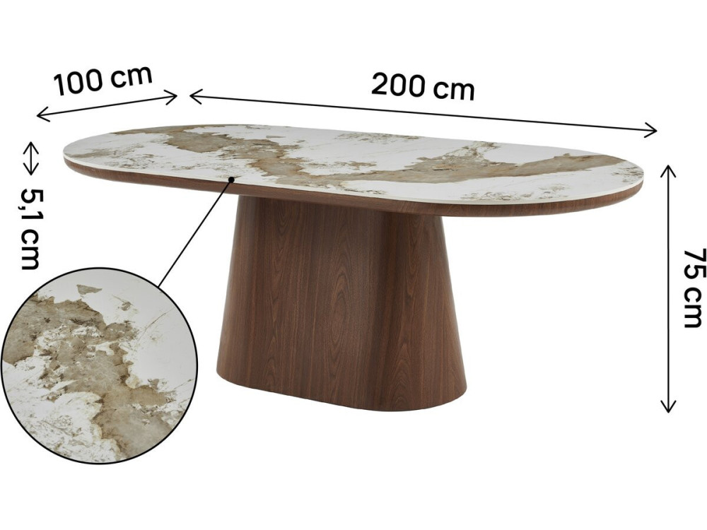 Pandora "Bellagio" ovale eettafel van keramiek - 8 zitplaatsen - Beige