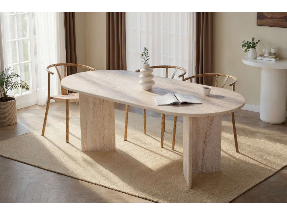 Houten eettafel "Sabella" 200 x 90 x 75 cm - Travertin
