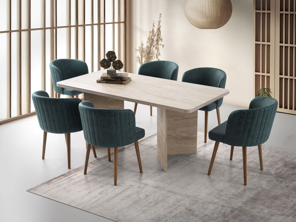 Houten eettafel "Lizzard" 180 x 90 x 77 cm - Travertin