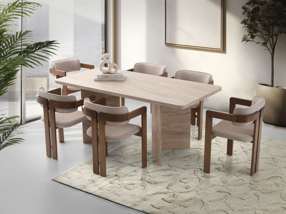 Houten eettafel "Lizzard" 180 x 90 x 77 cm - Travertin