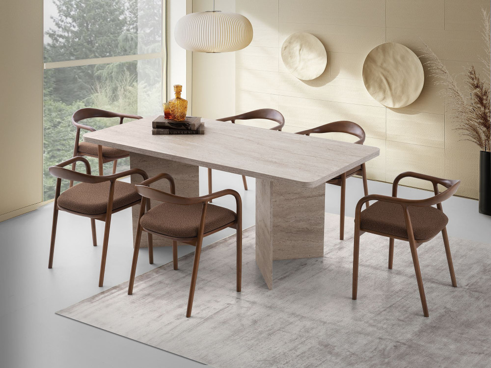 Houten eettafel "Lizzard" 180 x 90 x 77 cm - Travertin