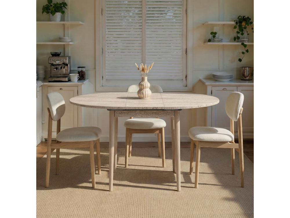 Uitschuifbare houten eettafel "Viona" 100 x 100 x 75 cm - Travertin