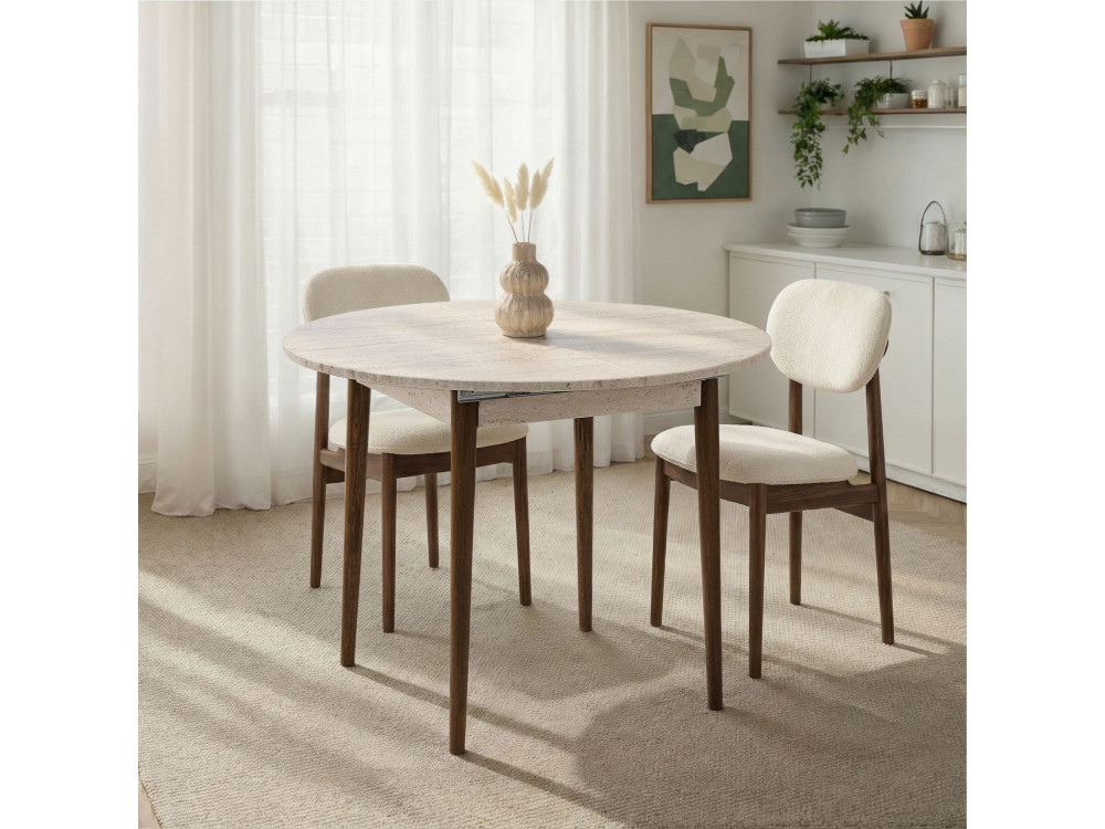 Uitschuifbare houten eettafel "Viona" 100 x 100 x 75 cm - Travertin