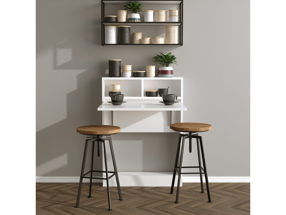 Bracked" inklapbare houten eettafel - 70 x 15 x 96 cm - Wit