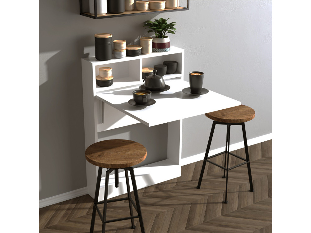 Bracked" inklapbare houten eettafel - 70 x 15 x 96 cm - Wit