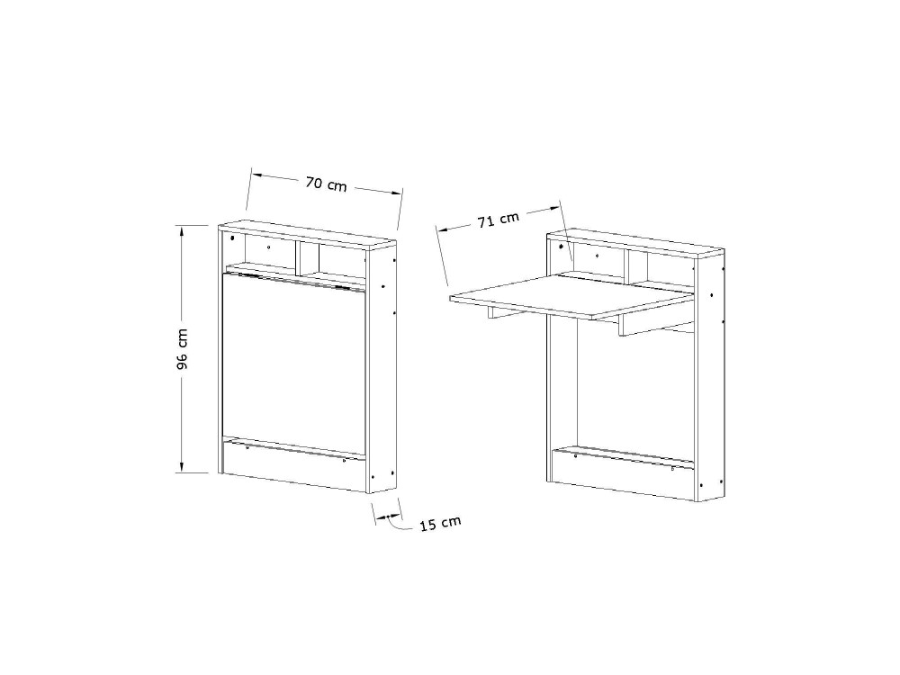 Bracked" inklapbare houten eettafel - 70 x 15 x 96 cm - Wit