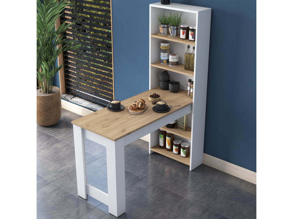 Houten eettafel "Jong" met planken - 120 x 54 x 154 cm - Bruin