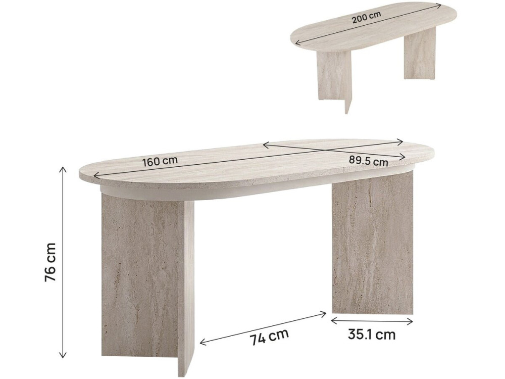 Houten uitschuifbare eettafel 160/200 cm "Sorell" - 8 plaatsen - Travertin