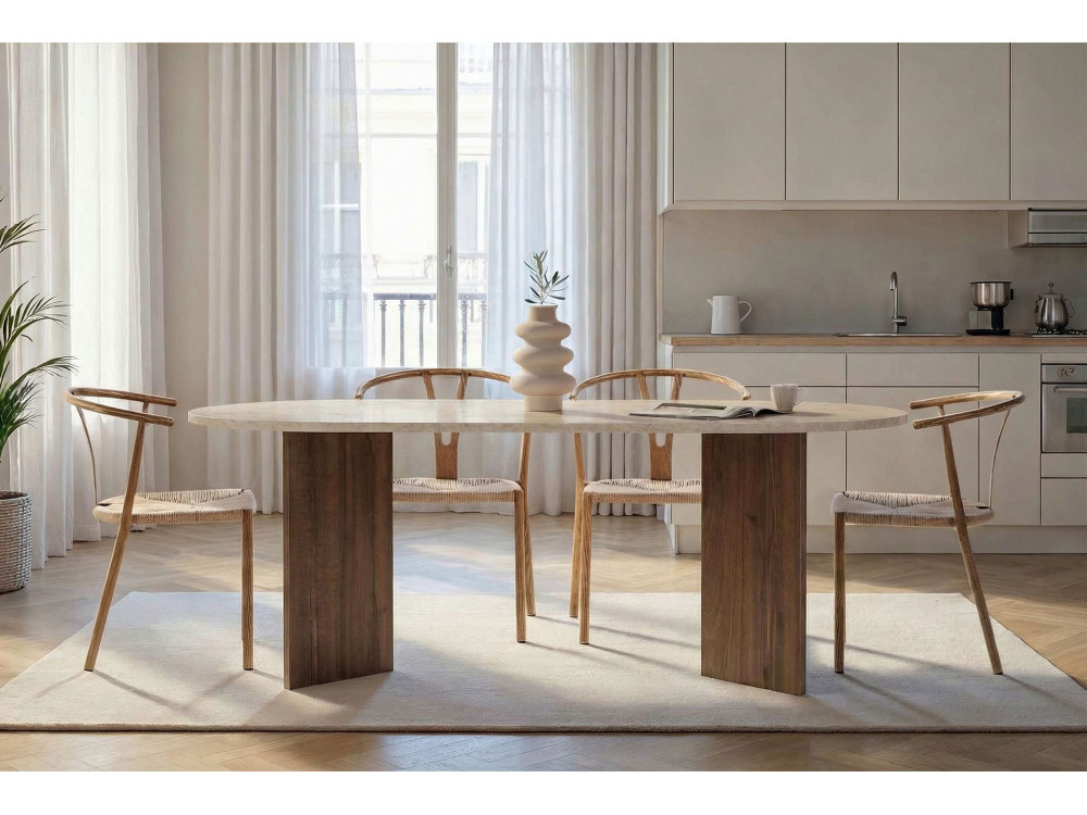 Houten eettafel "Sabella" - 200 x 90 x 75 cm - Travertin