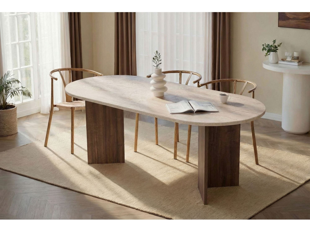 Houten eettafel "Sabella" - 200 x 90 x 75 cm - Travertin