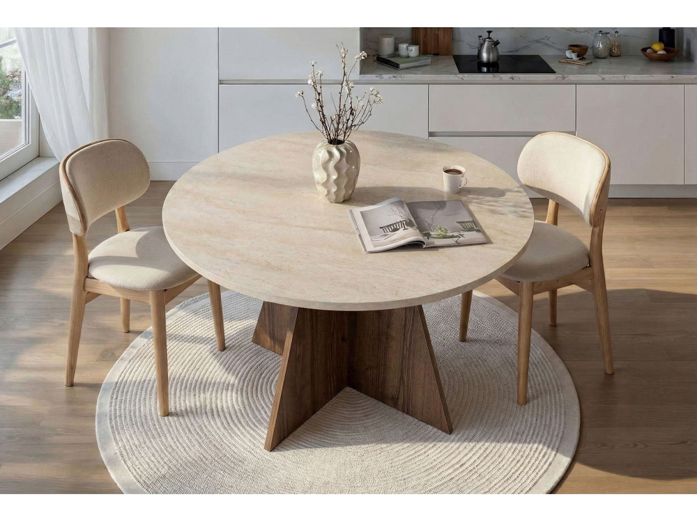 Houten eettafel "Virella" - 120 x 120 x 75 cm - Travertin