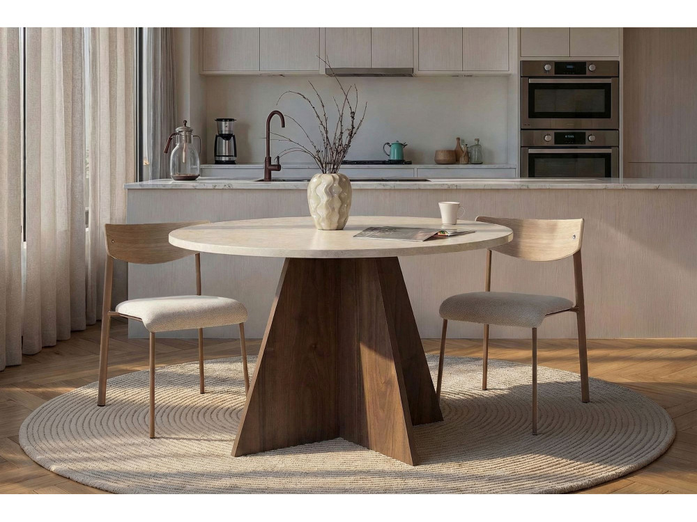 Houten eettafel "Virella" - 120 x 120 x 75 cm - Travertin