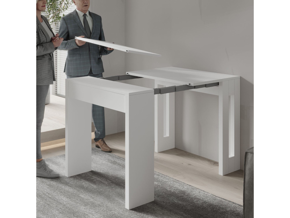 Houten uitschuifbare eettafel "Nivo" - 80 x 44 x 76 cm - Wit