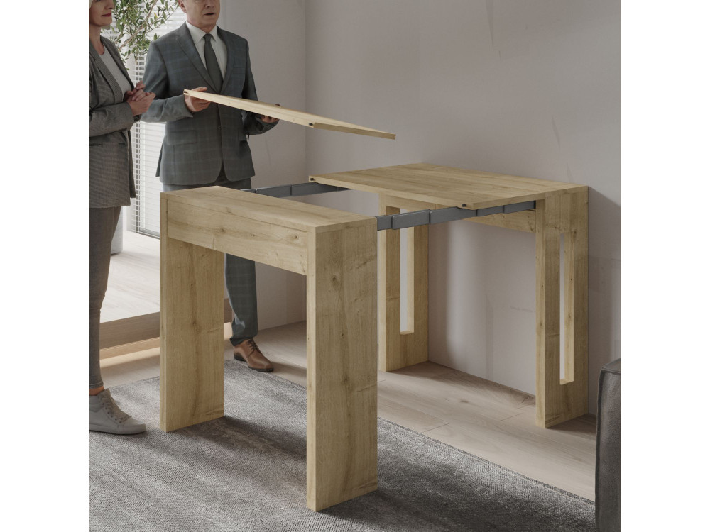 Nivo" uitschuifbare houten eettafel - 80 x 44 x 76 cm - Beige