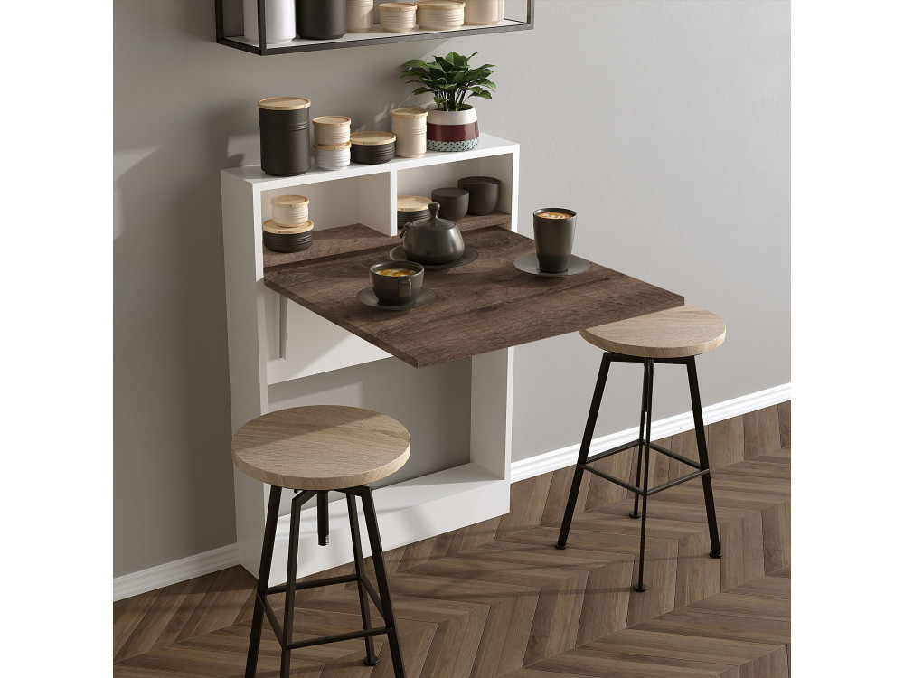 Bracked" inklapbare houten eettafel - 70 x 15 x 96 cm - Beige