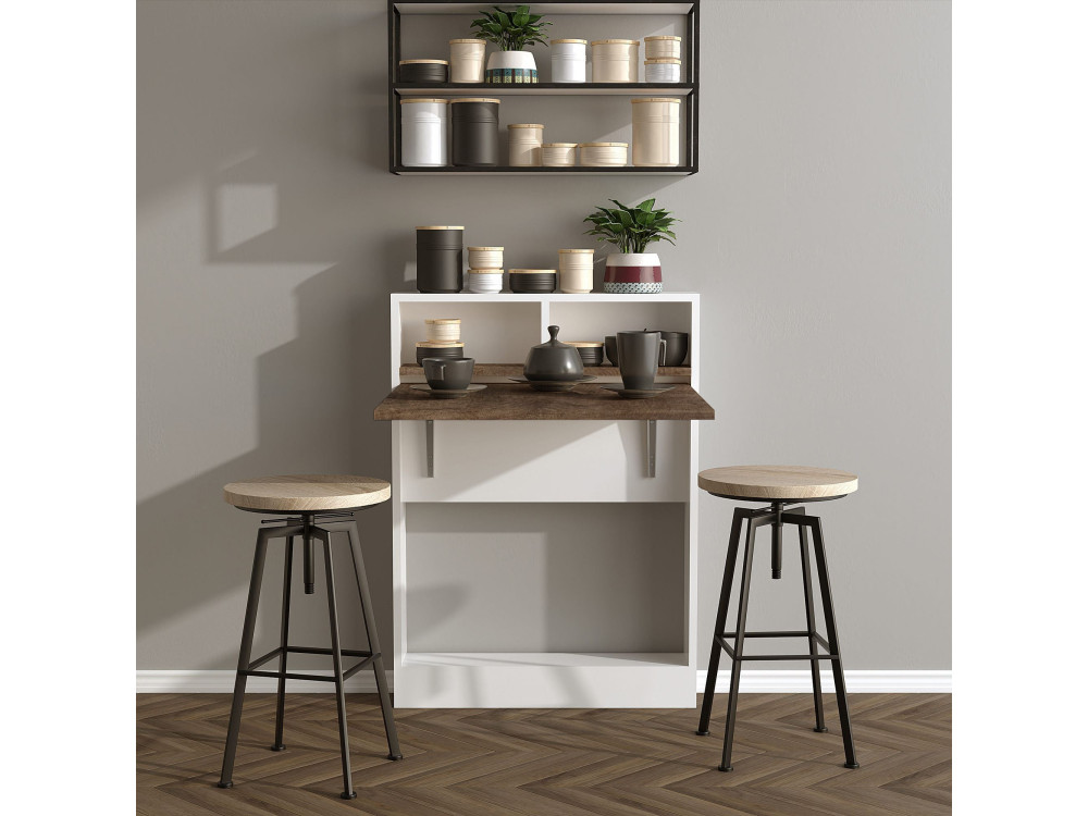 Bracked" inklapbare houten eettafel - 70 x 15 x 96 cm - Beige