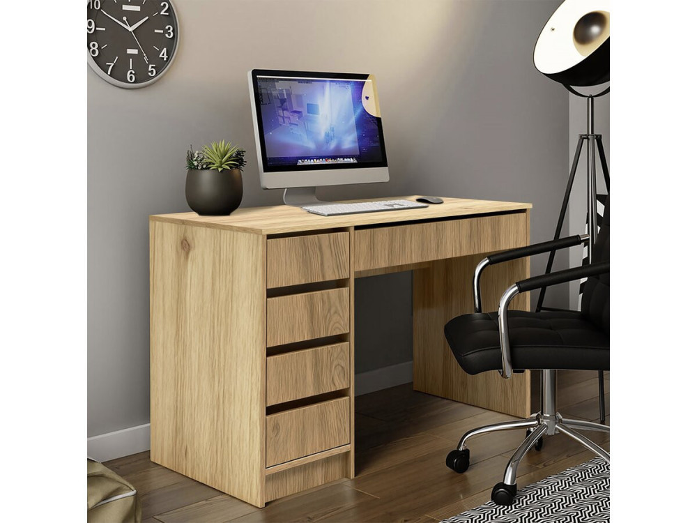 Houten bureau "Malika" met 5 laden - 120 x 75 x 55 cm - Bruin