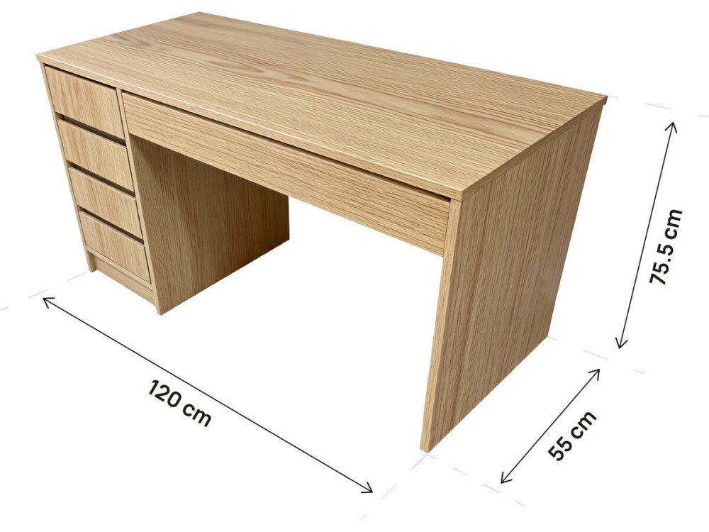Houten bureau "Malika" met 5 laden - 120 x 75 x 55 cm - Bruin