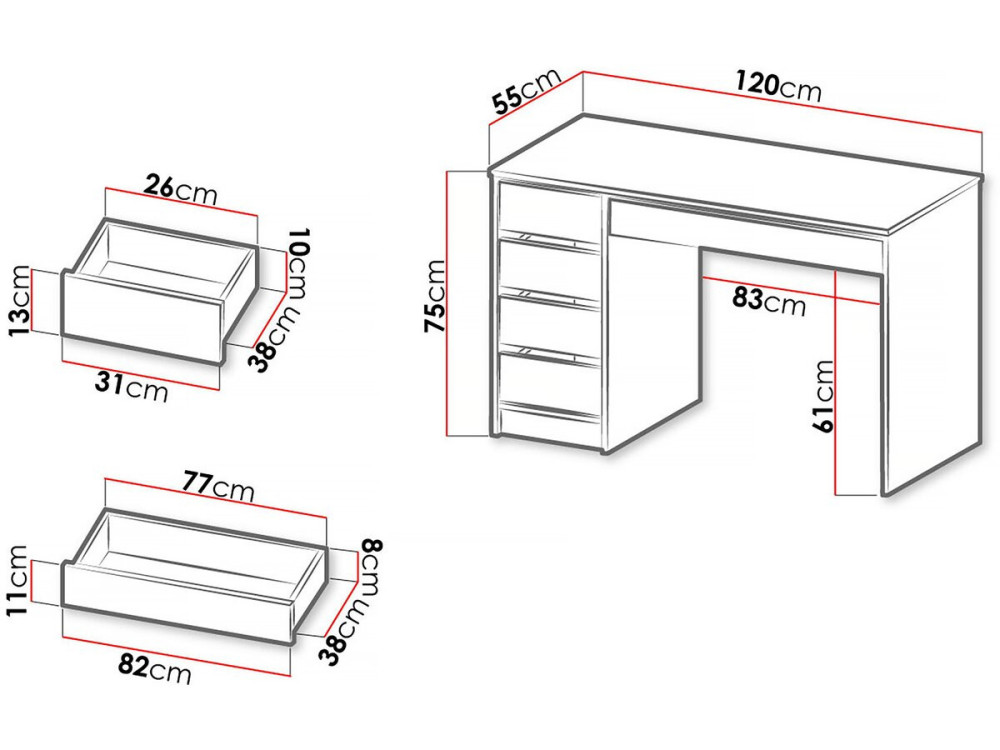 Bureau "Ada" - 120 x 75 x 55 cm - Wit