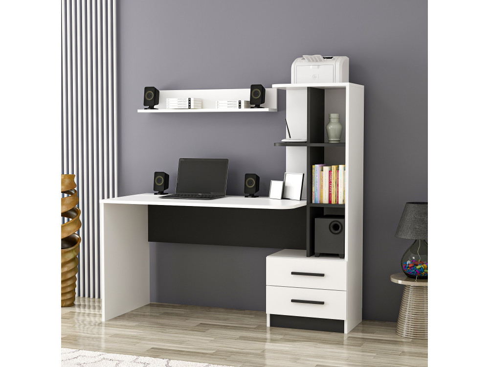 Houten bureau "Alaska" - 146 x 60 x 142 cm - Wit, Zwart