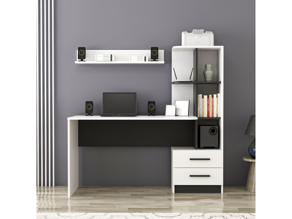 Houten bureau "Alaska" - 146 x 60 x 142 cm - Wit, Zwart