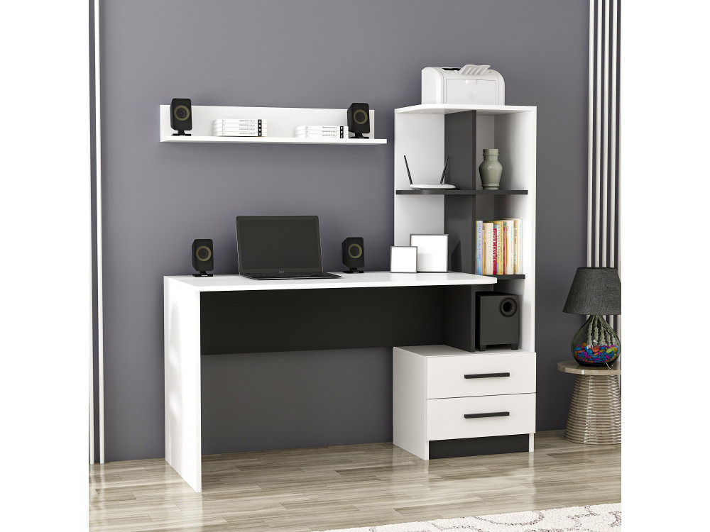 Houten bureau "Alaska" - 146 x 60 x 142 cm - Wit, Zwart