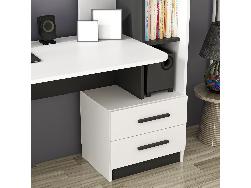 Houten bureau "Alaska" - 146 x 60 x 142 cm - Wit, Zwart