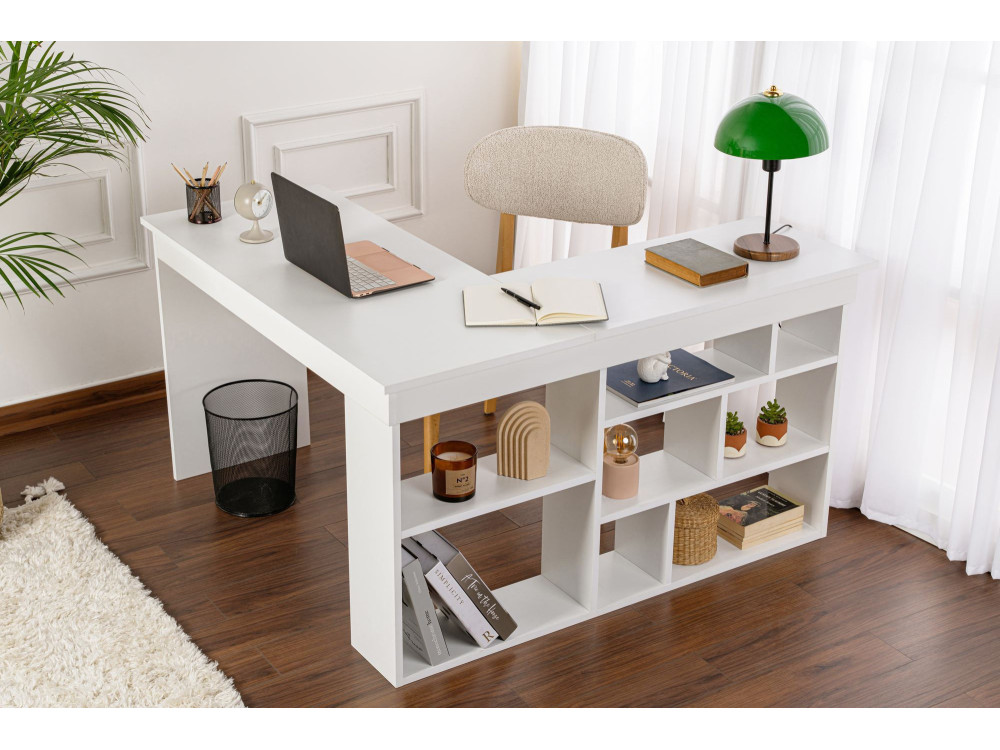 Houten bureau "Vesper" 130 x 120 x 72 cm - Natuurlijk wit