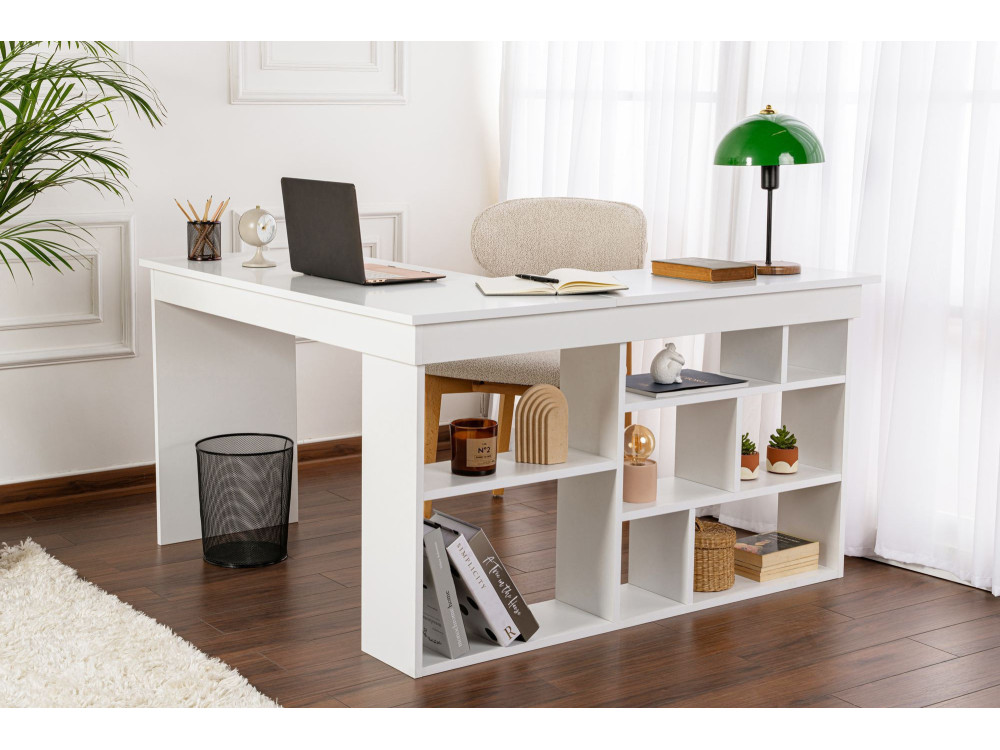 Houten bureau "Vesper" 130 x 120 x 72 cm - Natuurlijk wit