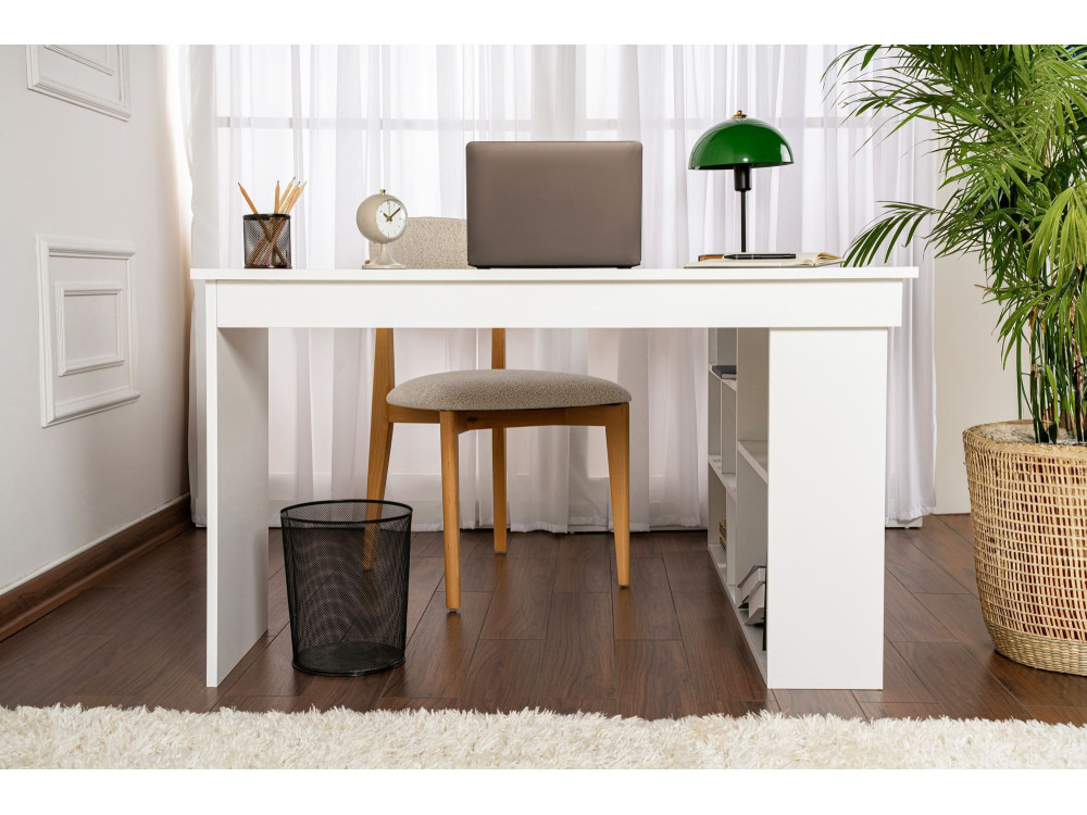 Houten bureau "Vesper" 130 x 120 x 72 cm - Natuurlijk wit
