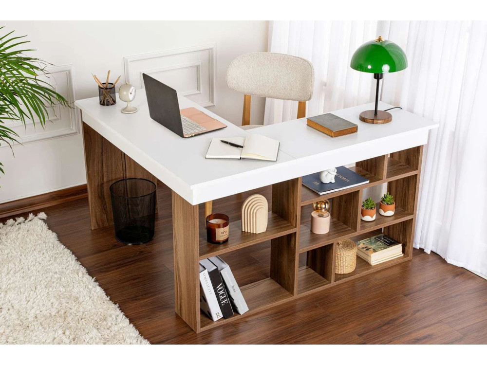 Houten bureau "Vesper" 130 x 120 x 72 cm - Notelaar