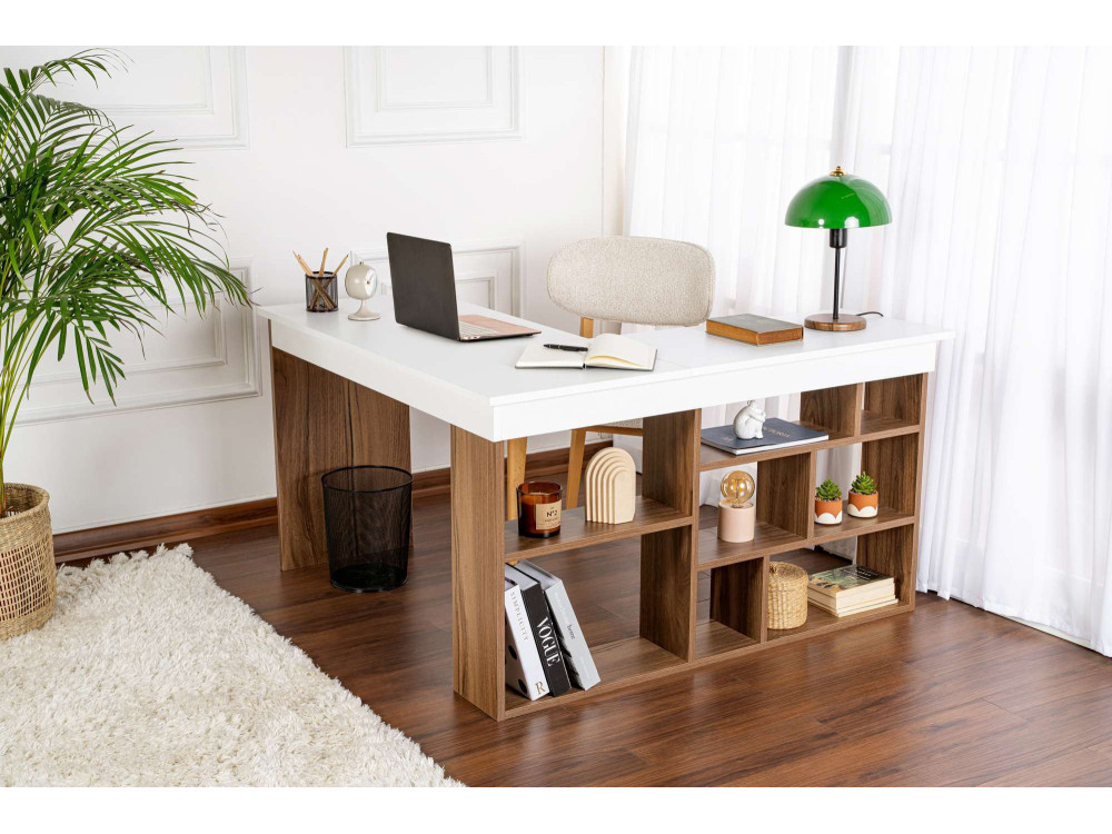 Houten bureau "Vesper" 130 x 120 x 72 cm - Notelaar