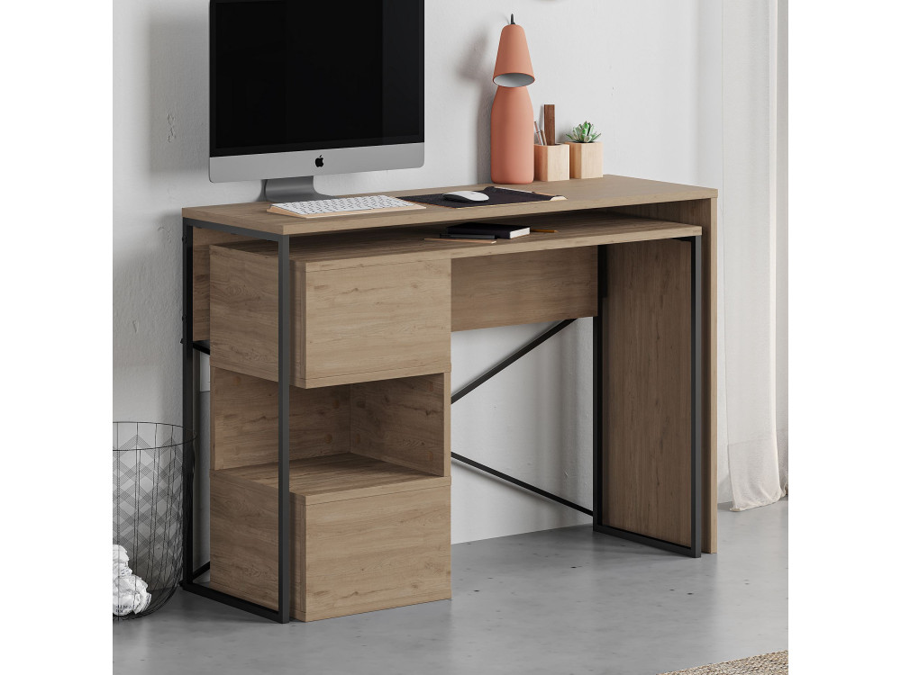Modulair houten bureau "Badau" - 110 x 102 x 77 cm - Bruin