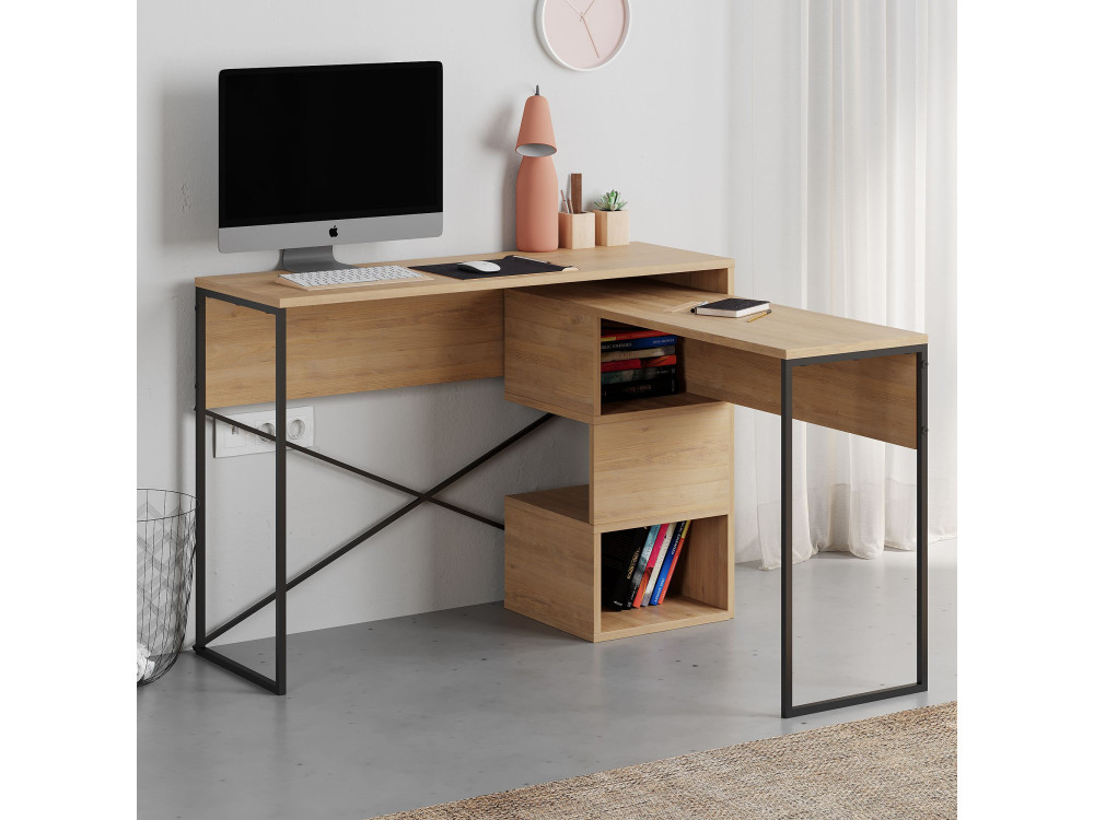 Modulair houten bureau "Badau" - 110 x 102 x 77 cm - Beige