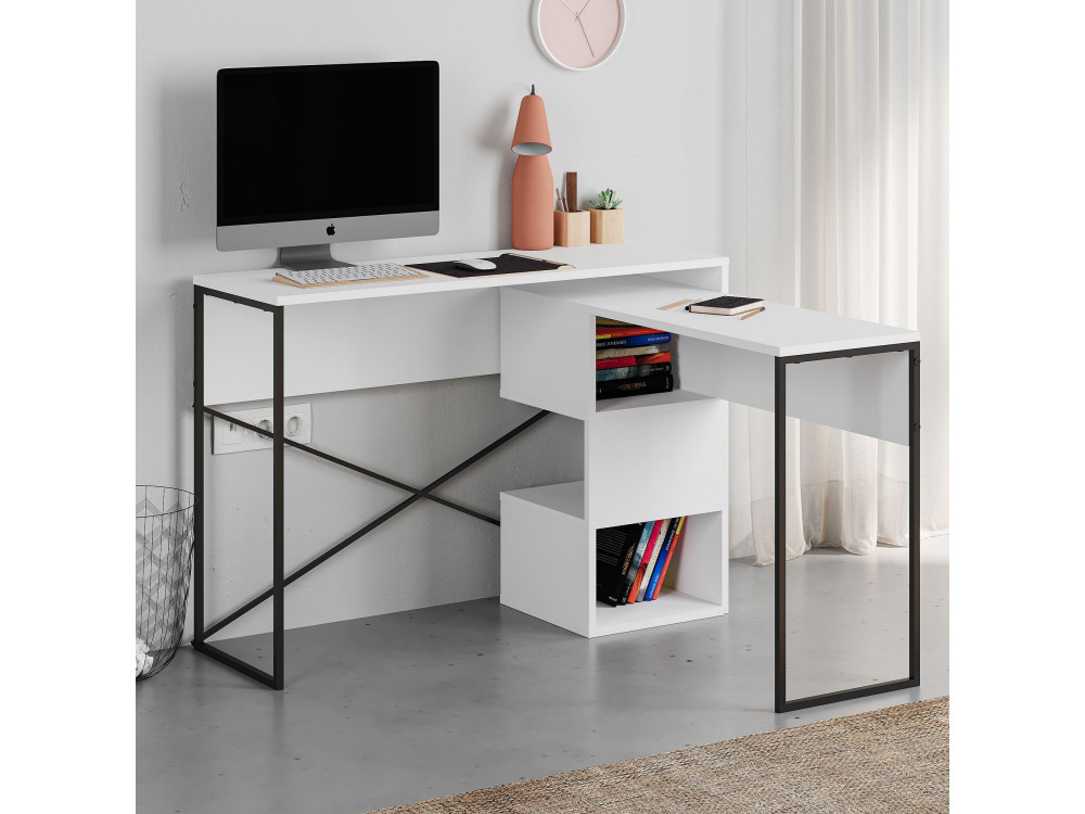 Modulair houten bureau "Badau" - 110 x 102 x 77 cm - Wit